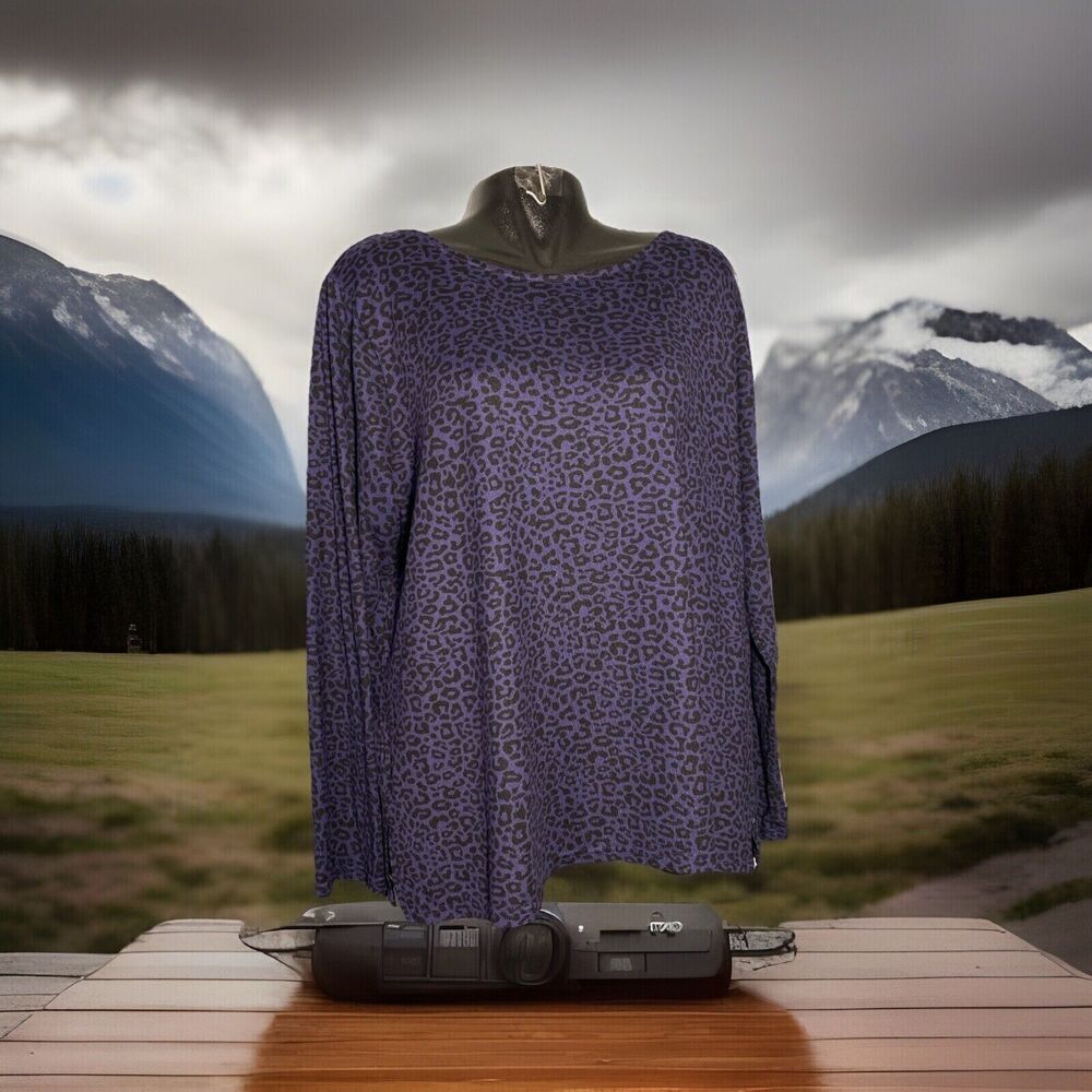 Mario Serrani Italy Sweater Womens 2xl Animal Print Purple Black - Picture 2 of 5